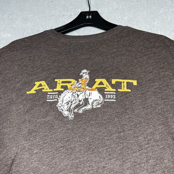Ariat T-Shirt Mens XXL Brown Buckle Heather Graphic Logo Short Sleeve Western - Picture 2 of 12